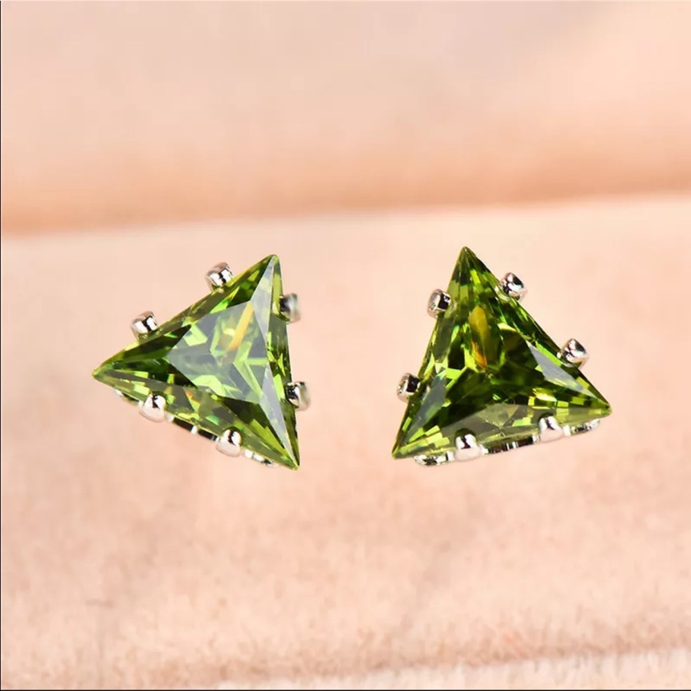 Beautiful Small Peridot & Silver Triangle Earrings